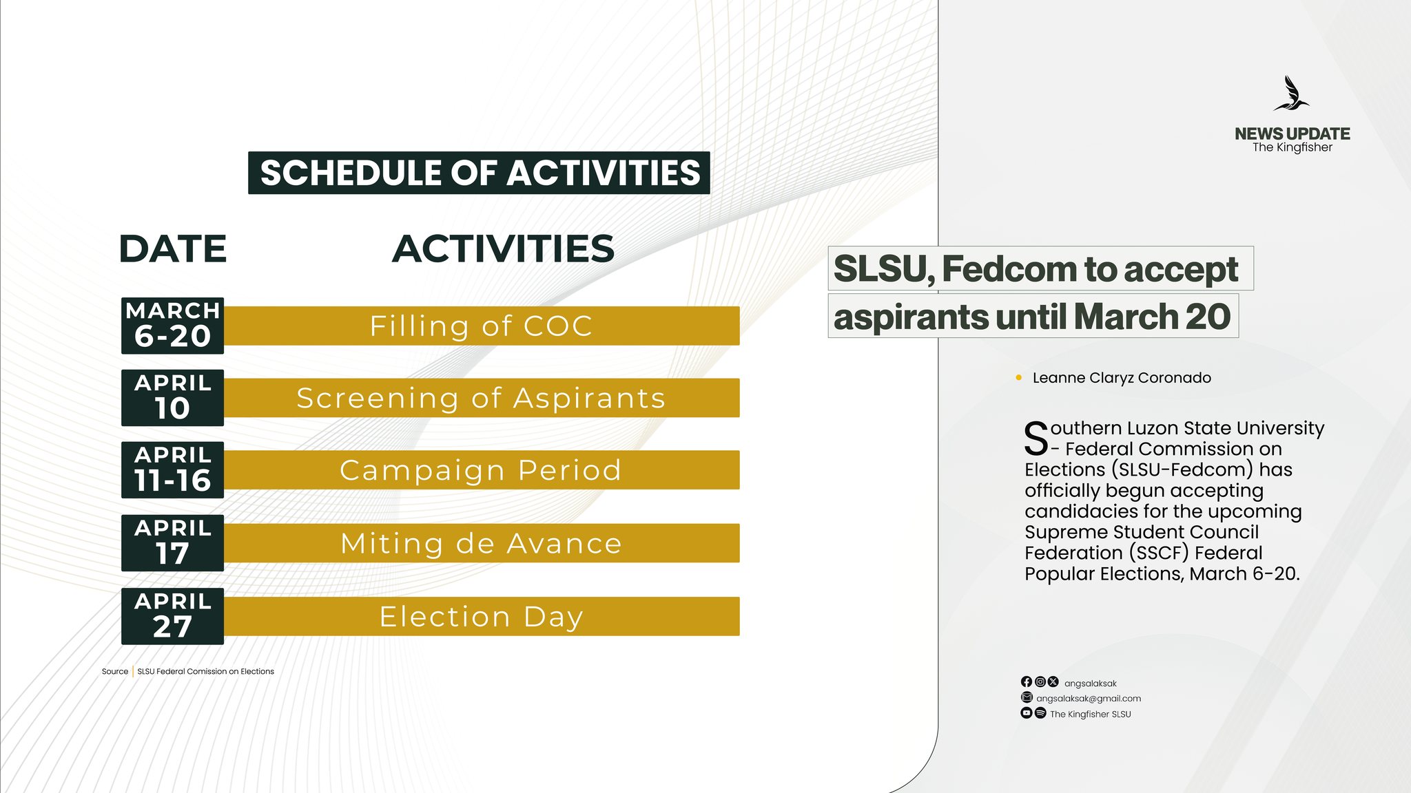 NEWS UPDATE | SLSU-Fedcom to accept aspirants until March 20