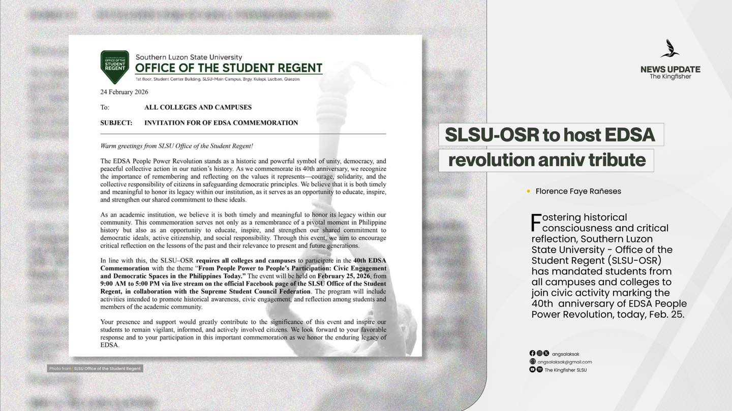 NEWS UPDATE | SLSU-OSR to host EDSA revolution anniv tribute